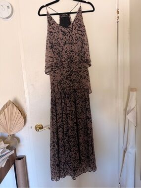 Pattern Tiered Layered Maxi Dress in Brown